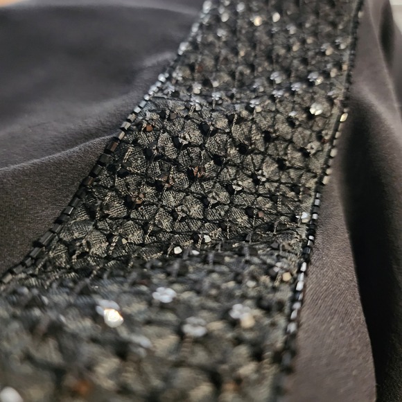 Donald Deal Black One Shoulder Beaded Waist Maxi Dress Formal Evening Gown Sz 6 - Picture 8 of 11